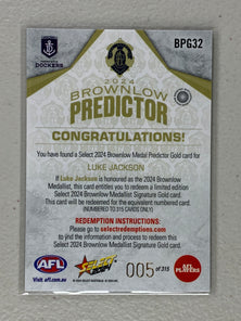 #BPG032 Luke Jackson NUMBERED 005 of 315 - Fremantle Dockers - 2024 Brownlow Predictor - 2024 AFL Footy Stars