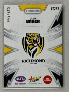 #LT287 Liam Baker Numbered 547/599 - Richmond Tigers - Luminous Thunderbolt - 2024 AFL Footy Stars